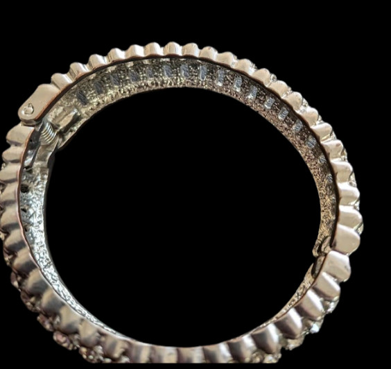Wide Silver Rhinestone Cuff Bracelet Multi Row Clear Crystal 1/2″ Wide Bangle