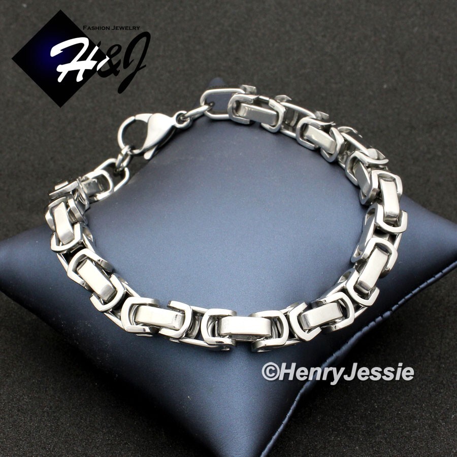 7.5″-11″MEN’s Stainless Steel 8mm Silver Byzantine Box Link Chain Bracelet*T