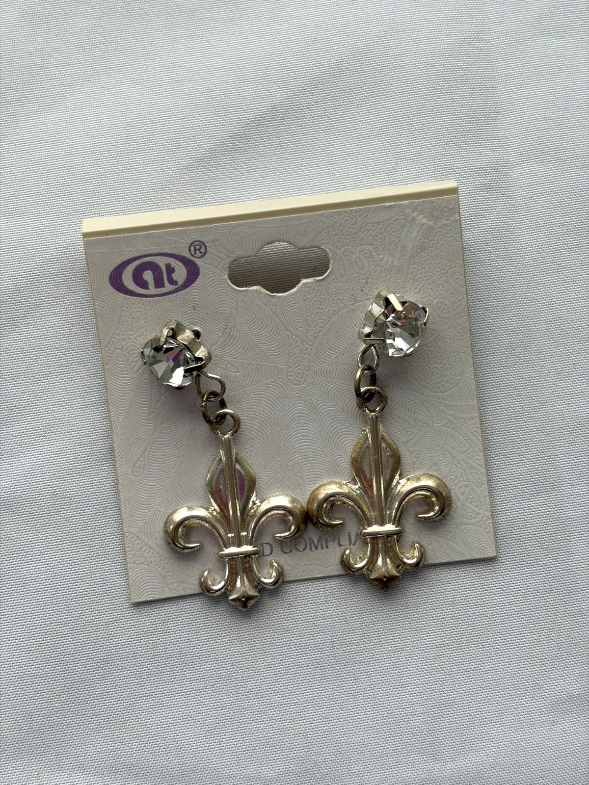 Lot of 6 Fleur De Lis Earrings NWT Silver Bronze Dangle Rhinestone Mixed Styles