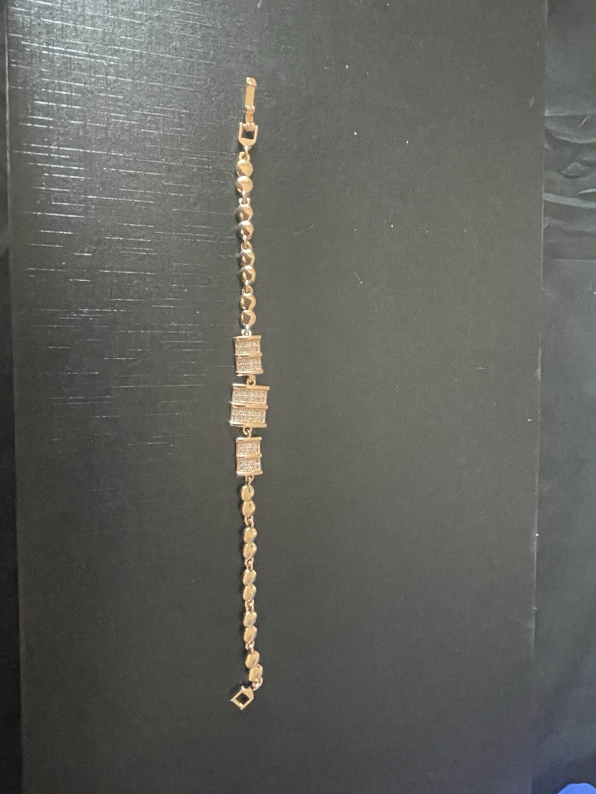 Gold Tone Cable Link Chain Bracelet Pavé White Crystal Bars Lobster Clasp