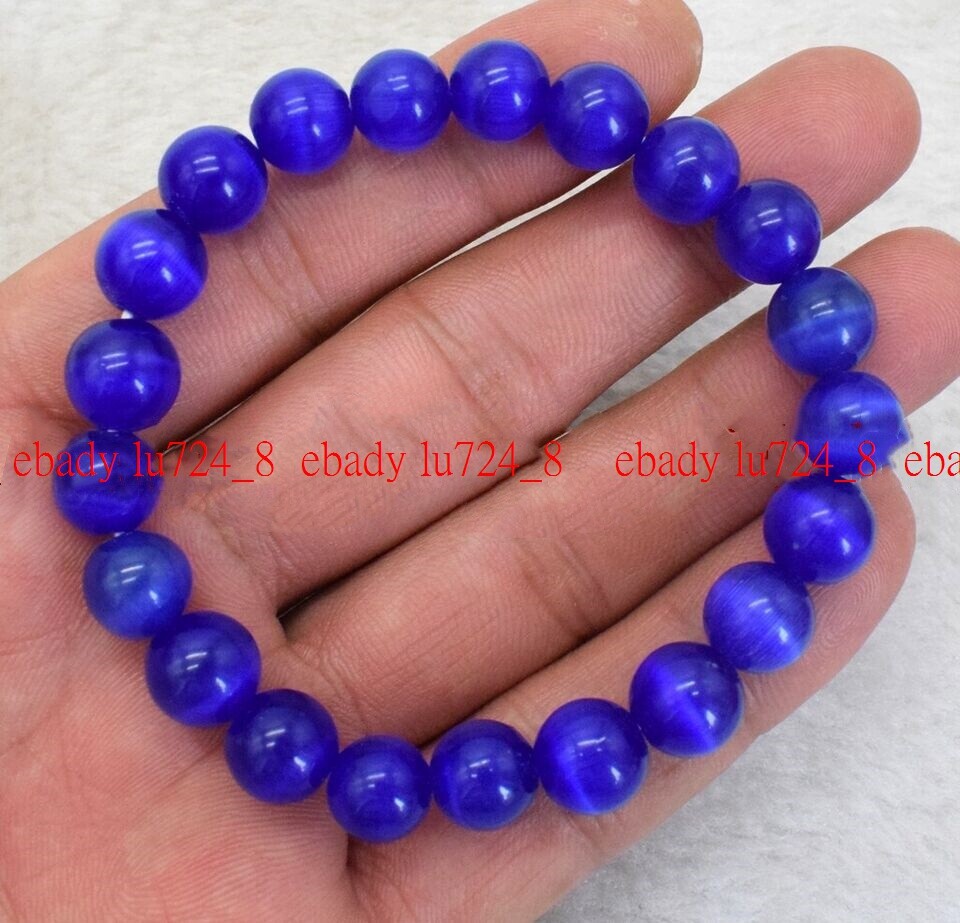 6/8/10/12mm Genuine Multicolor Opal Cat’s Eye Round Beads Stretch Bracelet 7.5″