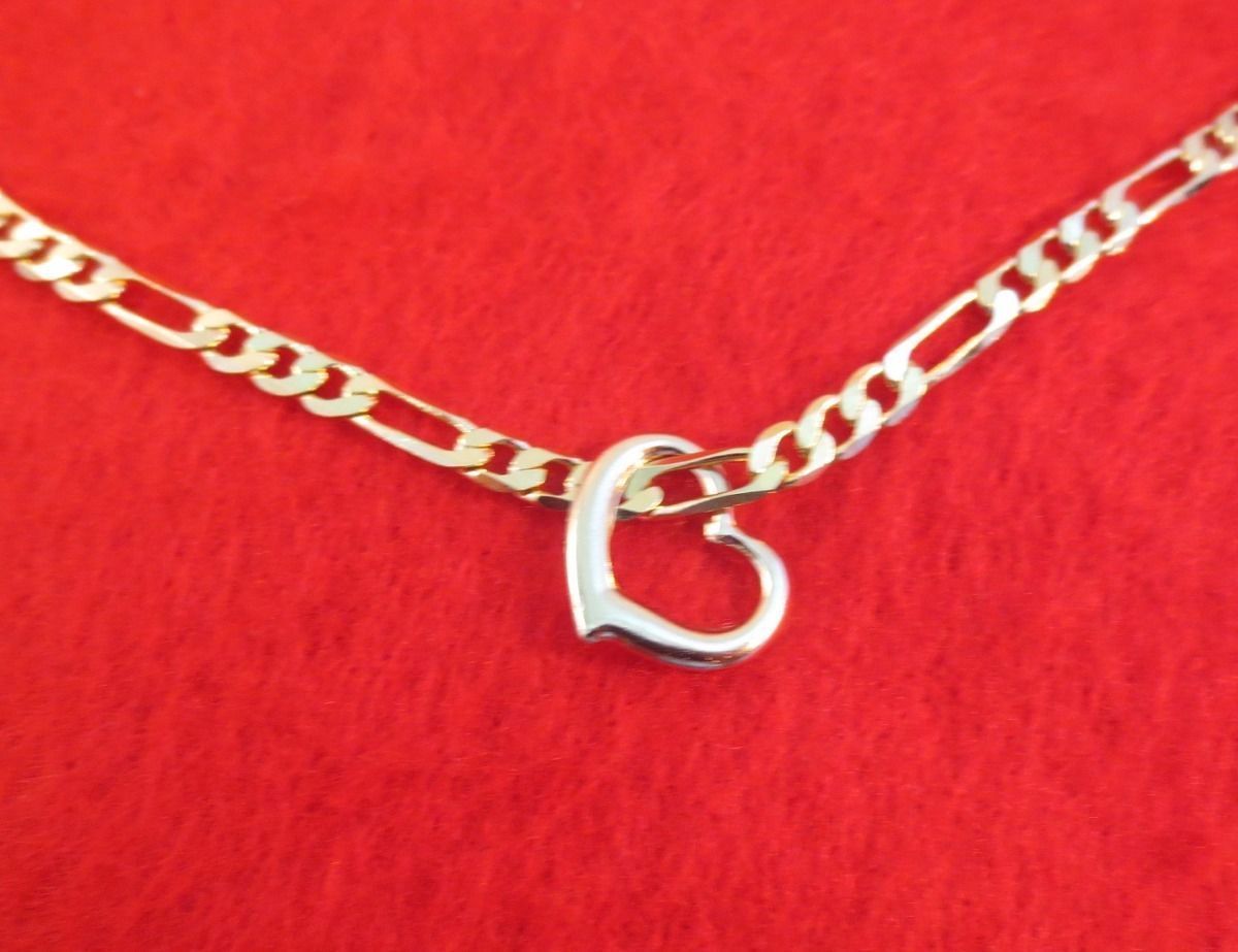 14KT GOLD PLATED 30″ 4MM FIGARO CHAIN COMFORT NECKLACE WITH FLOATING HEART