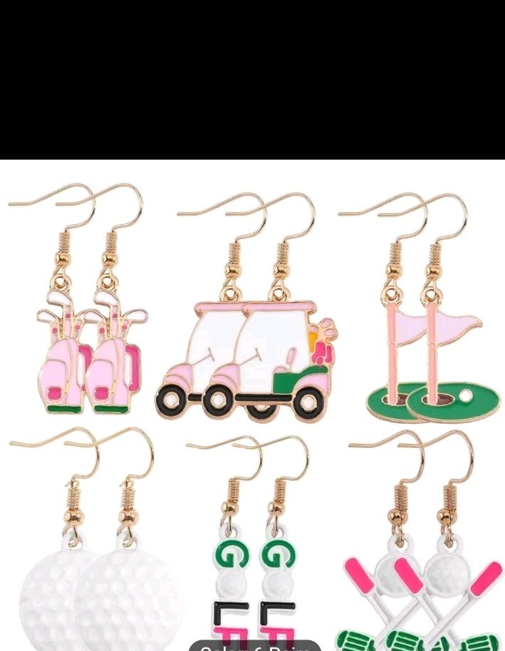 Golfers!! 6 Pair Of Cute Dangle Earrings Surgical Steel &enamel Variety Of Sty
