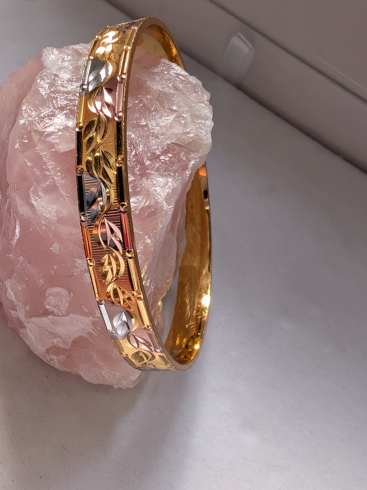 Engraved Rose Gold & Silver Tone Bangle Bracelet 20g Diameter 65mm 7mm W NEW