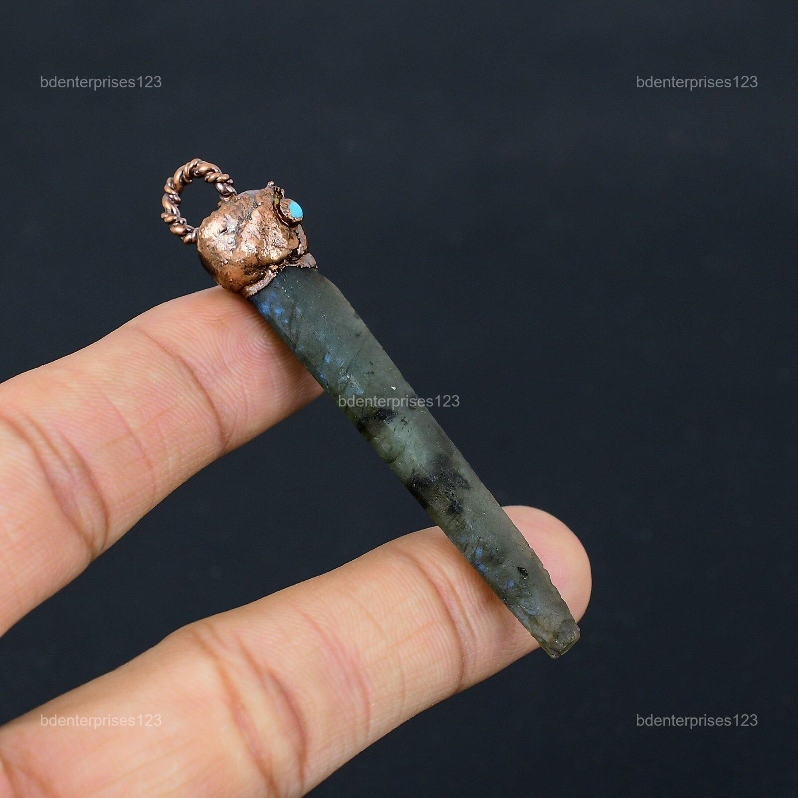 Labradorite Rough Stone Arizona Turquoise Electroformed Pendant Jewelry Copper