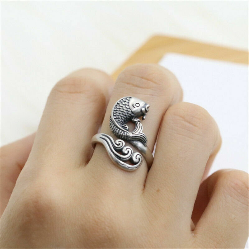 Elegant 925 Sterling Silver Charm Fashion Jewelry Koi Fish Ring One Size Fit All