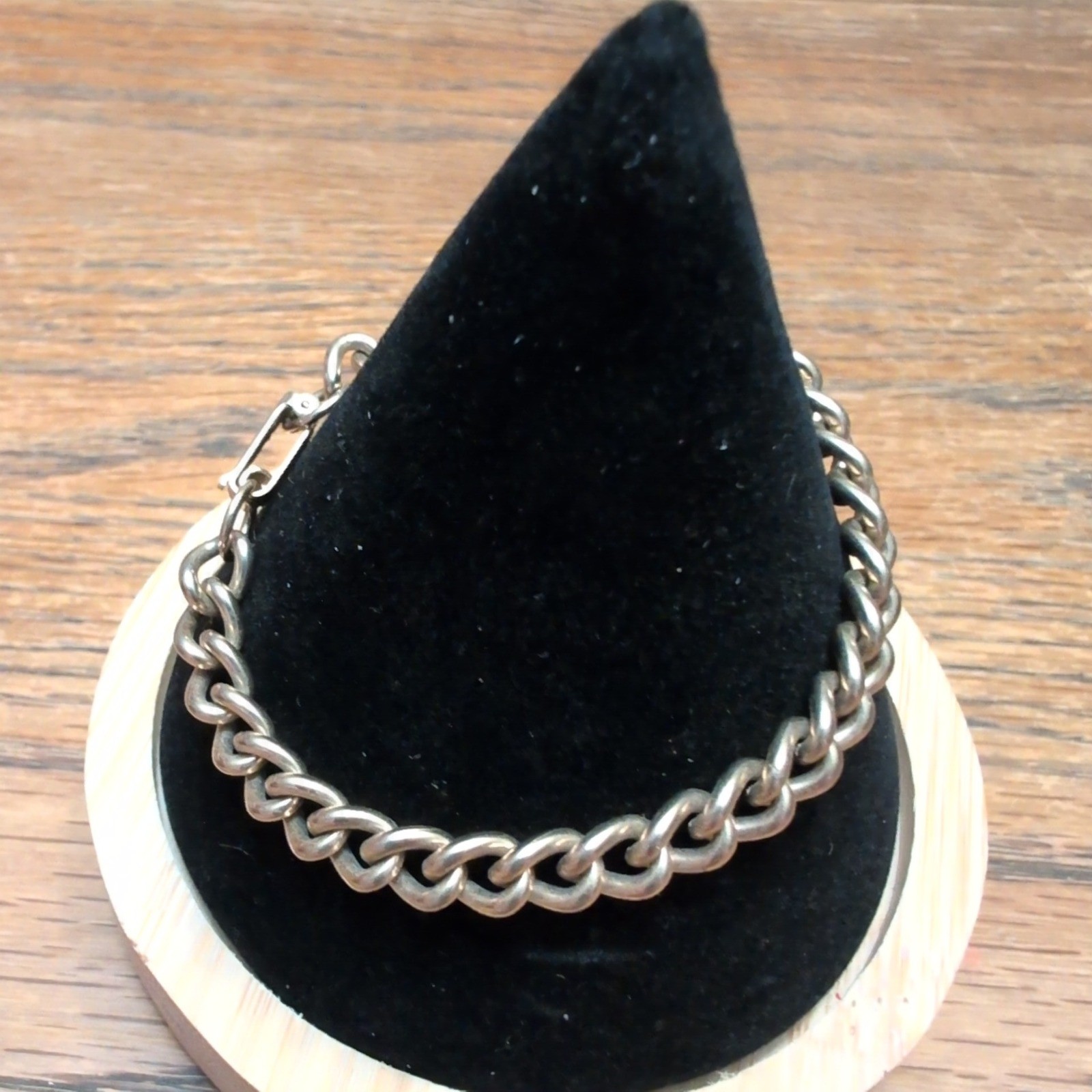Silver Tone Curb Link Bracelet with Fold Over Clasp Classic Chain Jewelry