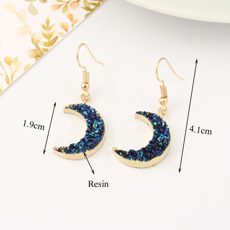 Crescent Moon Dangle Earrings Sparkly Black Resin Half Moon Drop Earrings