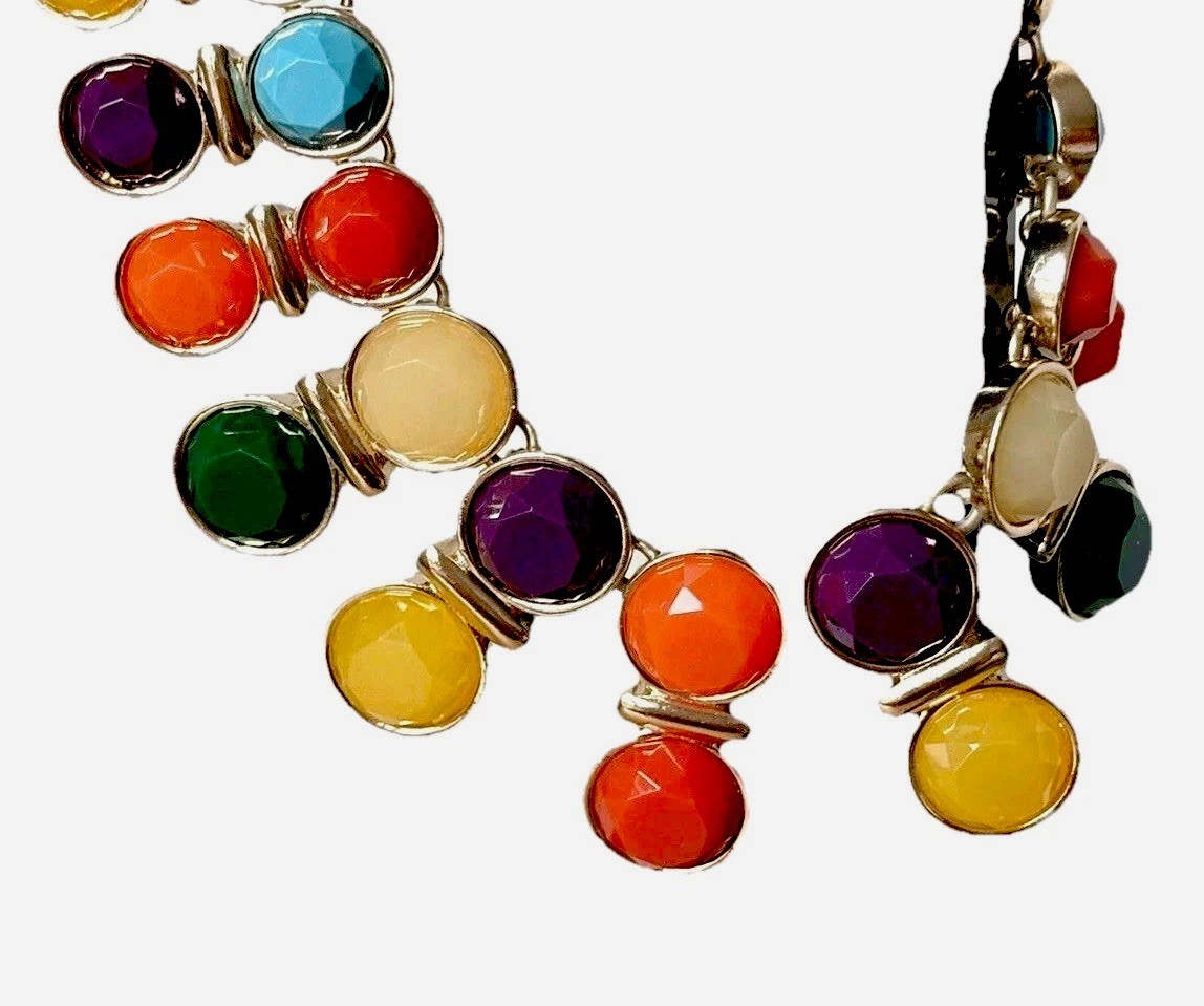 Liz Claiborne Colorful Statement Necklace_ Gold Tone_ Very Good Used Condition
