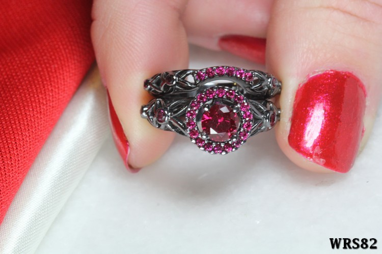 Pink CZ Nickel Free Black Rhodium Fairy Tale Engagement Bridal CZ Ring Set