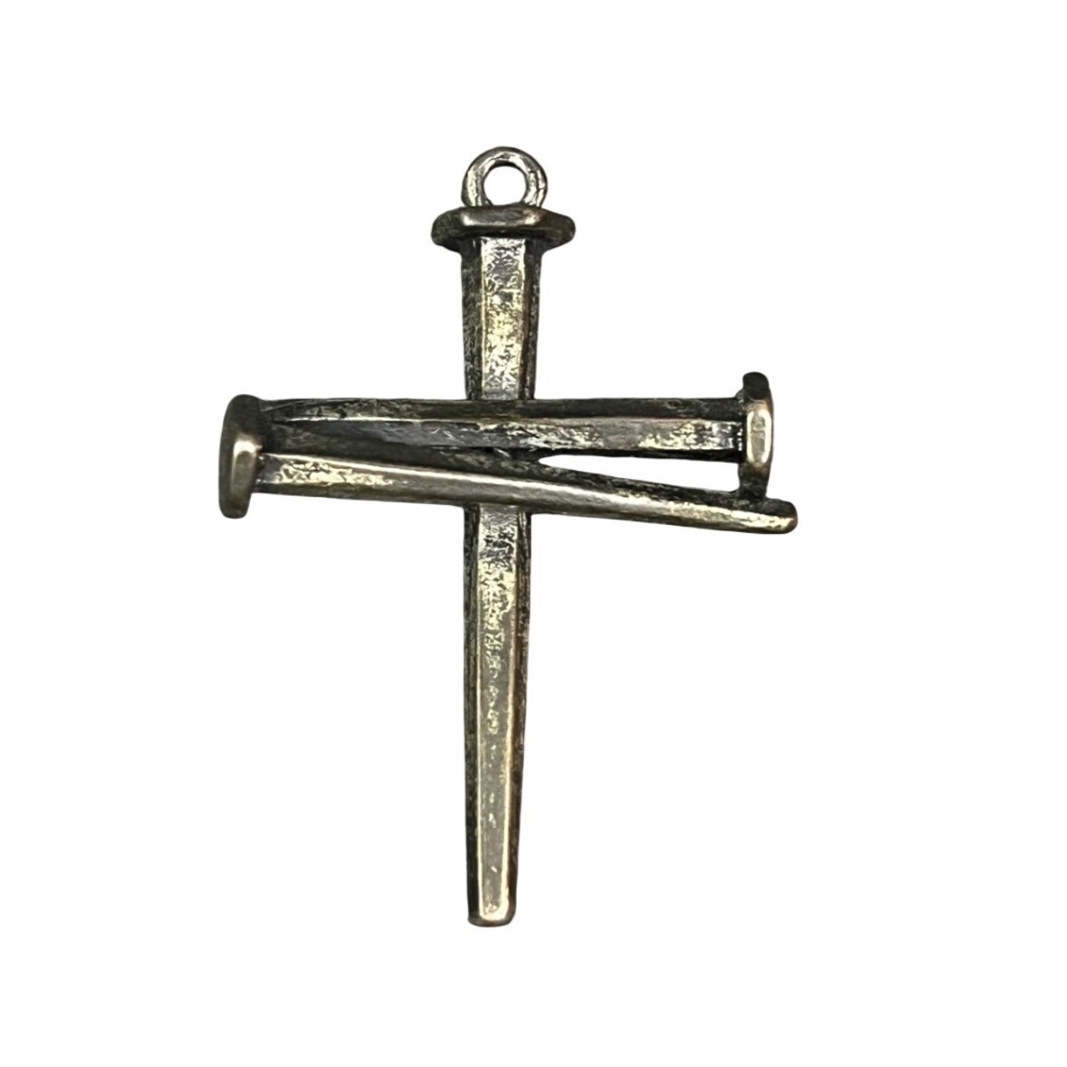 Antique Bronze Nail Cross Pendant Religious Industrial Faith Charm Unisex