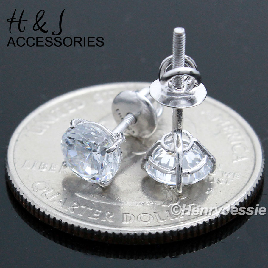 MEN WOMEN 925 STERLING SILVER 5MM ICY BLING CZ ROUND SCREW BACK STUD EARRING*E88