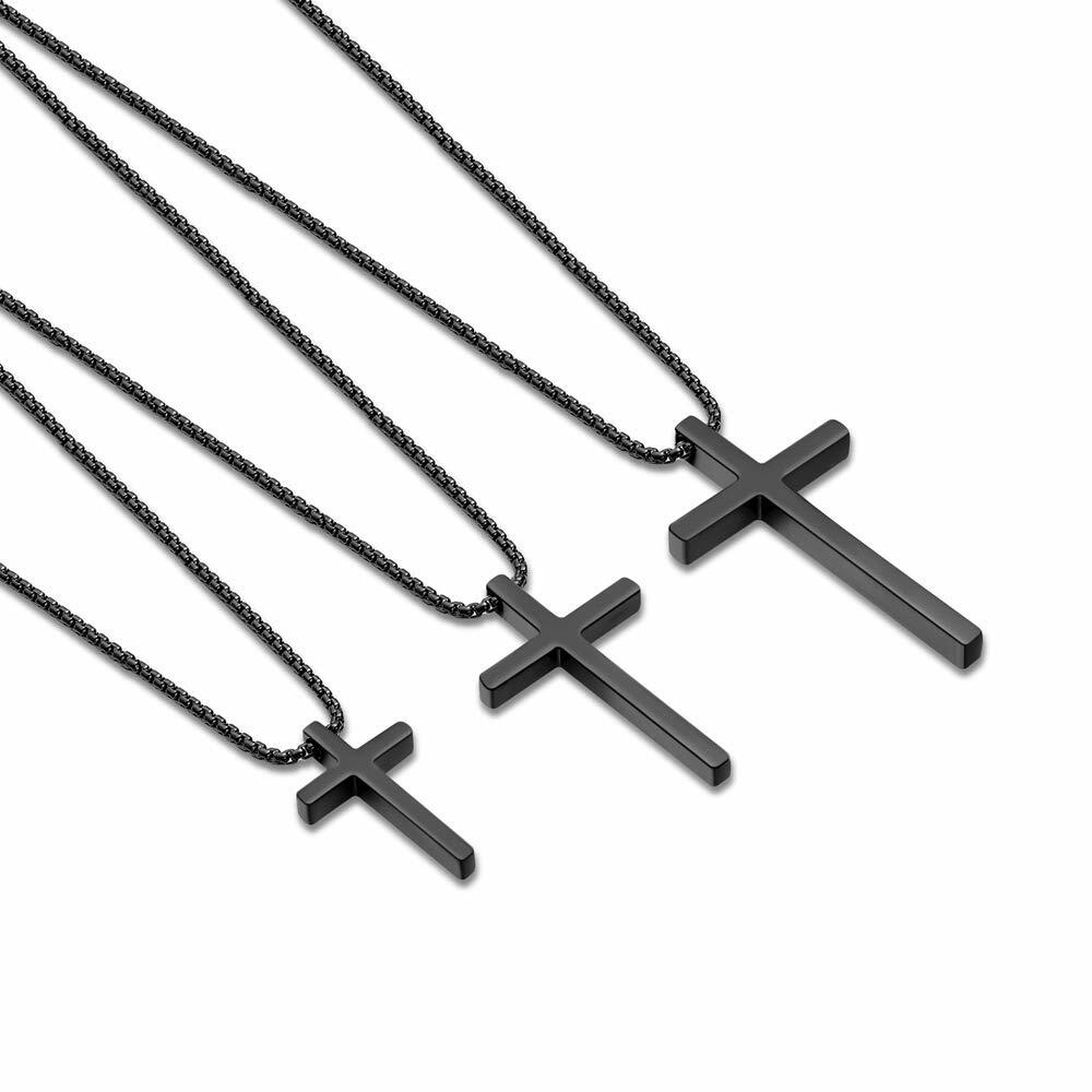 Men Women Cross Necklace Stainless Steel Silver Pendant Chain Father’s Day Gift