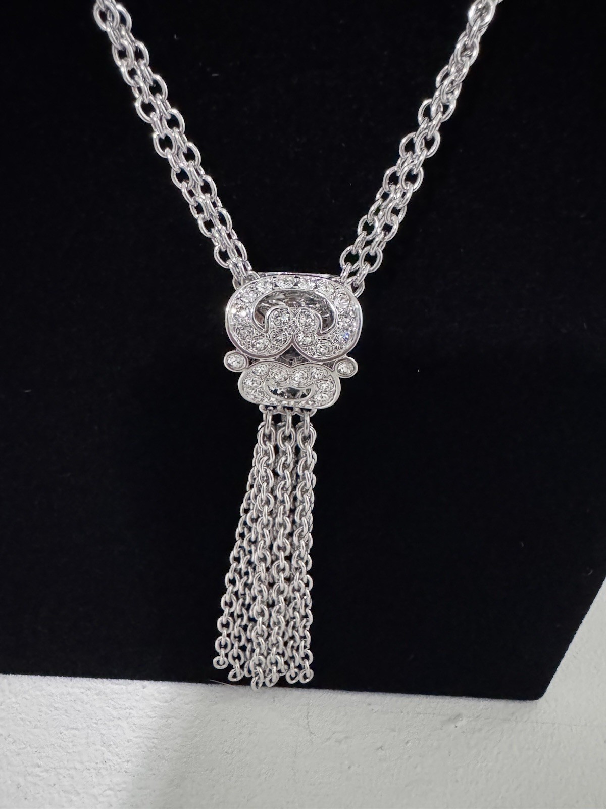 Touchstone crystal by Swarovski sliver Tassel Necklace