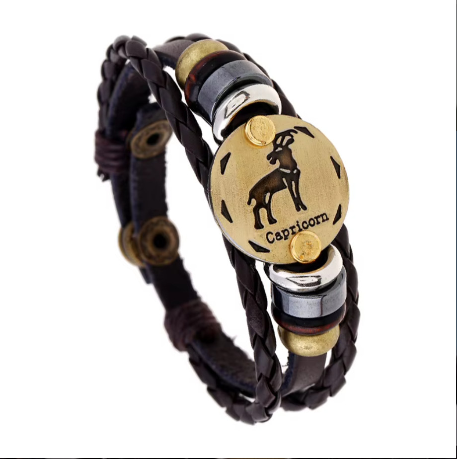 High Quality Braided Leather Zodiac Bracelet – All 12 Astrology Signs