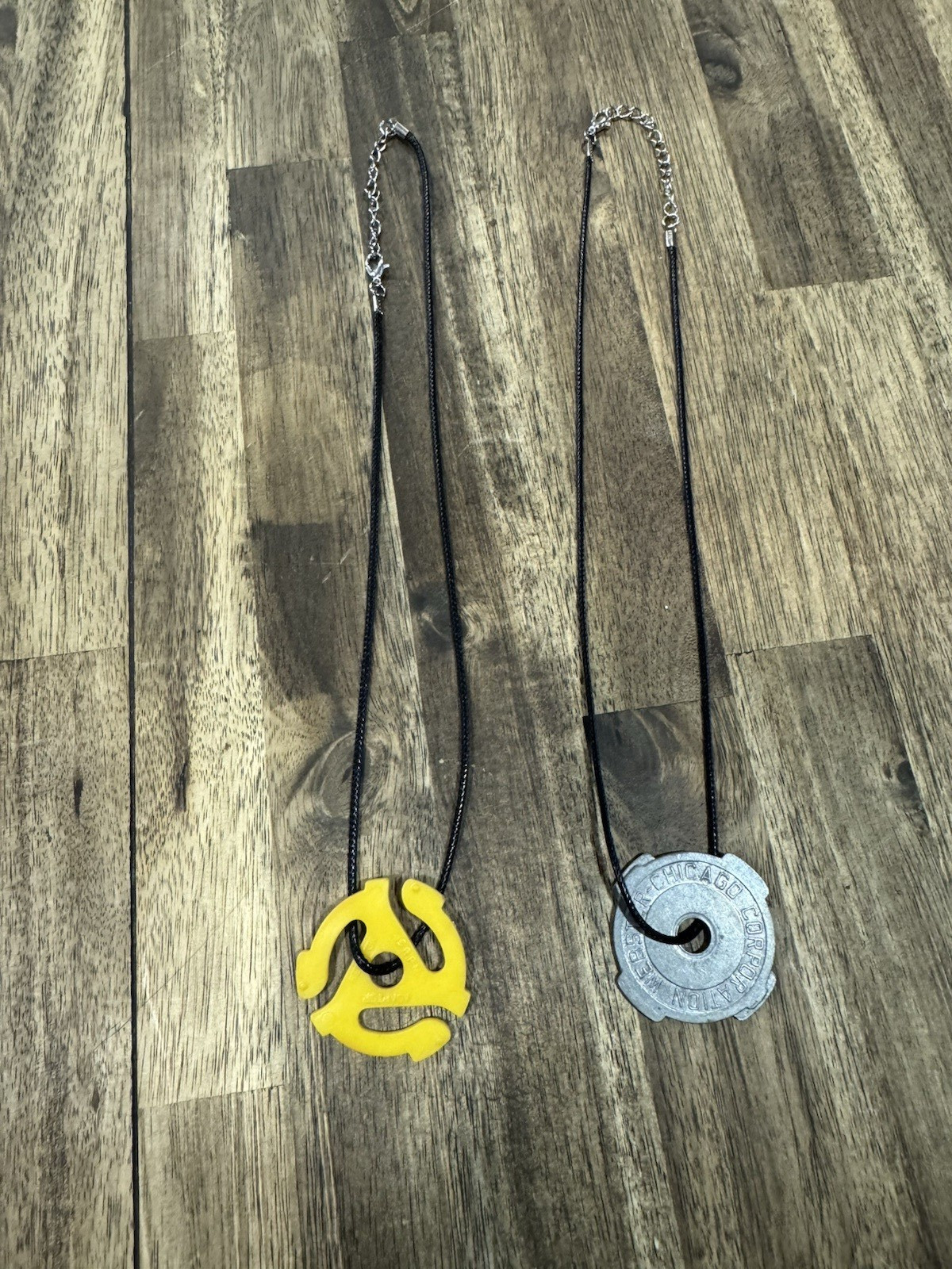 2 Necklaces with record Adapter Pendants