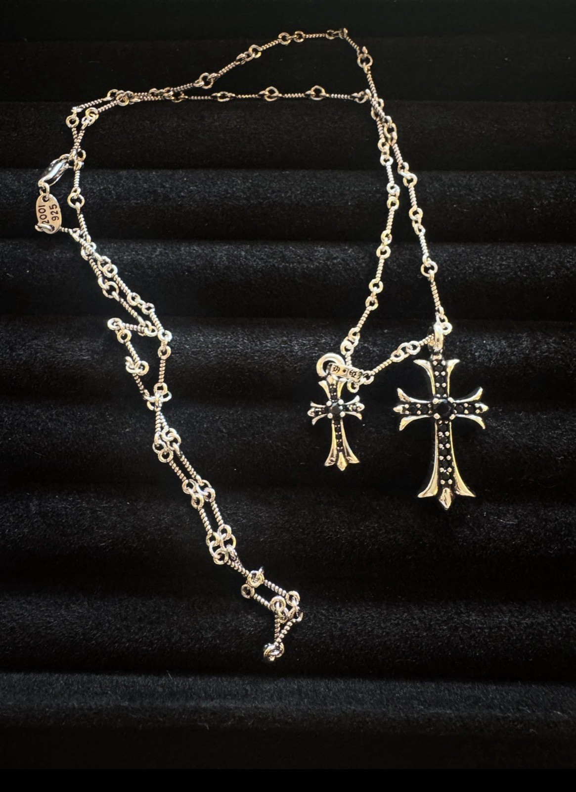 Gothic Cross Black Gemstone Necklace 55cm Chain Length