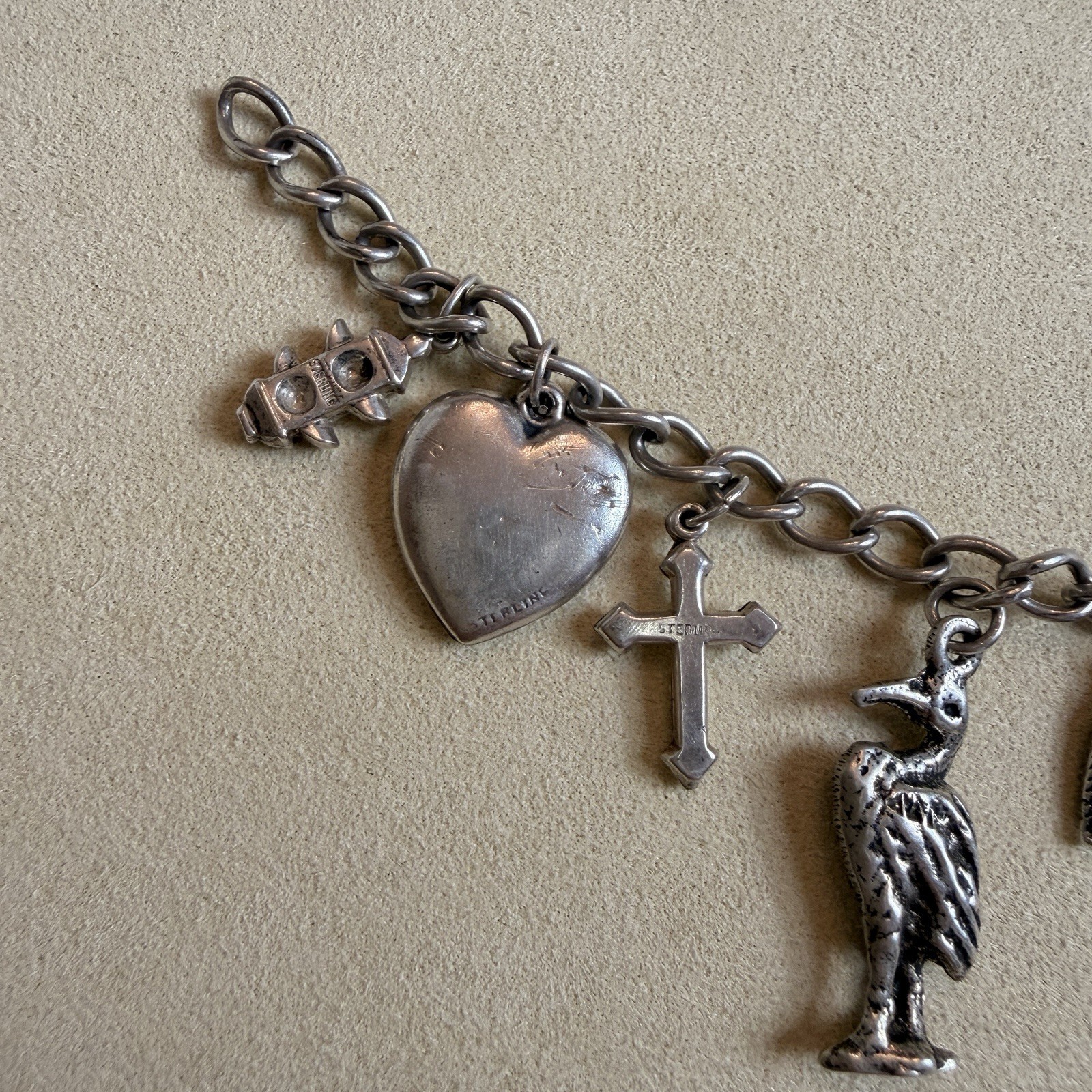 Vintage 925 Sterling Silver Charm Bracelet Size 6 3/4 inches