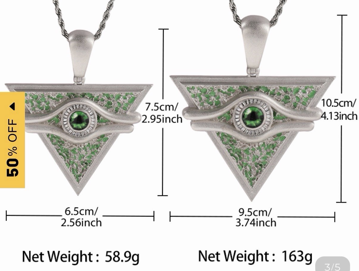 Helloice Iced Green Enamel Baguette Cut Egyptian Pyramid Eye of Horus Pendant