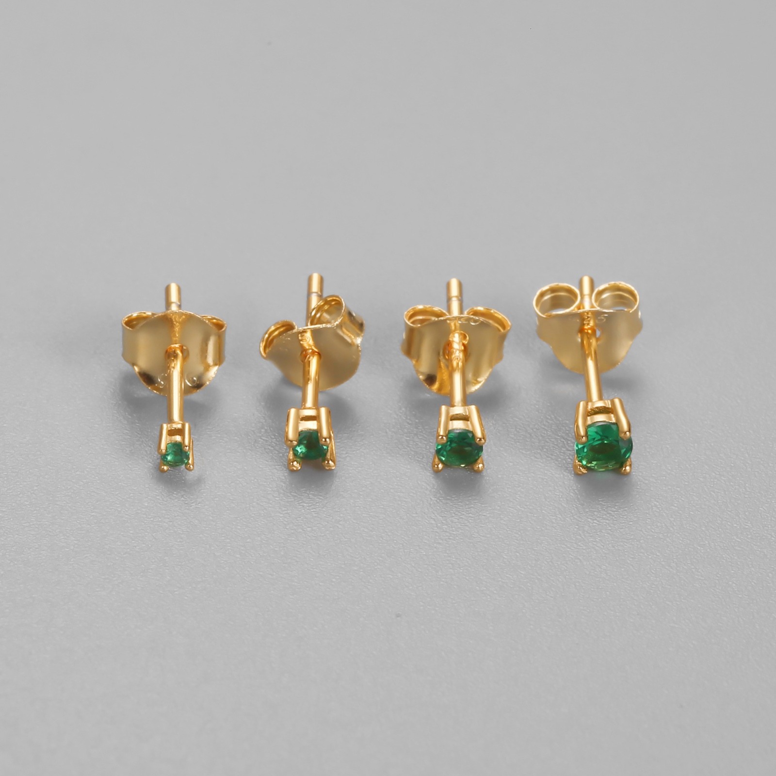 Small Emerald stud earrings, 18K gold plated sterling silver, jewelry gifts