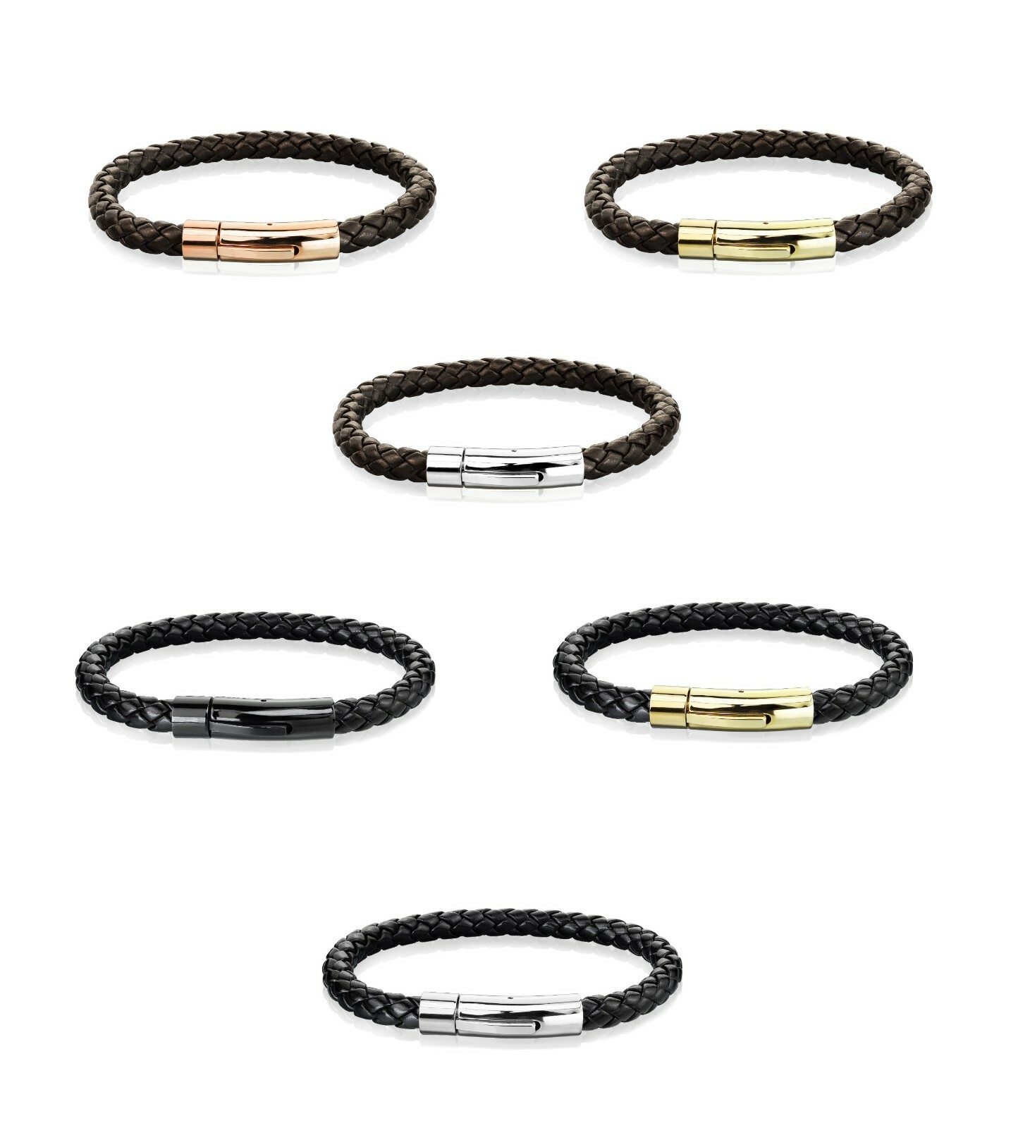 Men Braided Bolo Leather Bracelet W/ Stainless Steel Locking Clasp – Black Brown