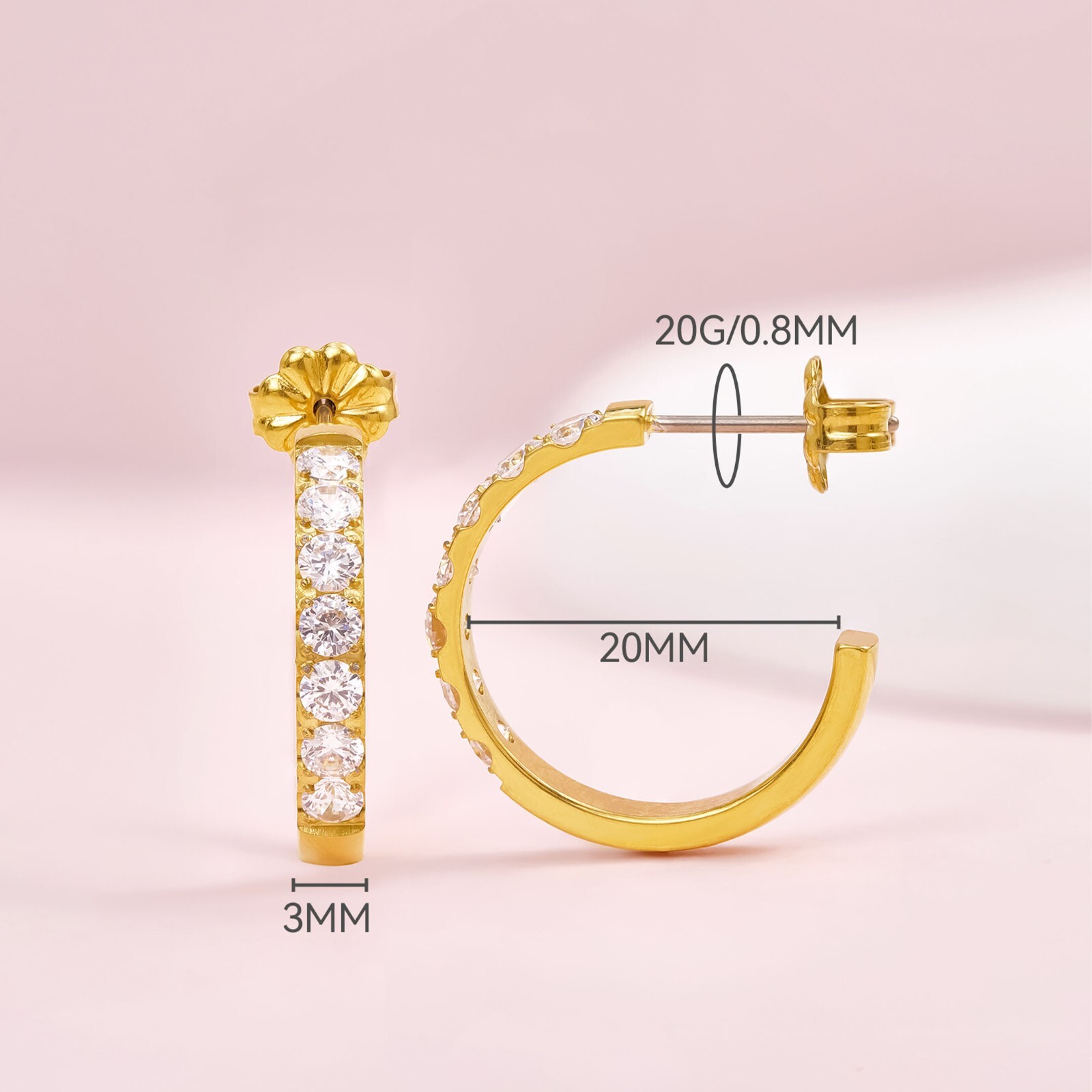G23 Pure Titanium Hypoallergenic C-shaped earrings for Women Sensitive Ears