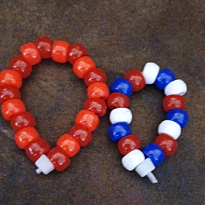 Red White Blue Round Plastic Beaded Stretch Bracelets Set of 2