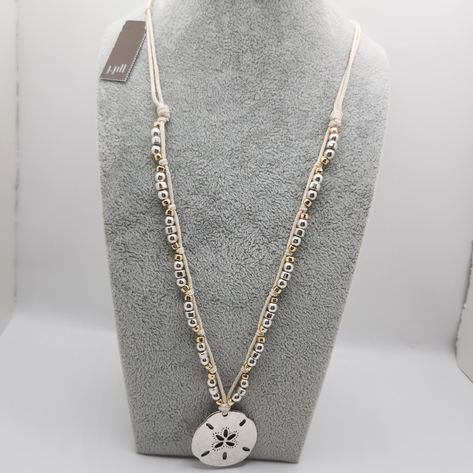 Boho Sand Dollar Pendant Necklace Mixed Metal Beads by J. Jill Beachy Everyday