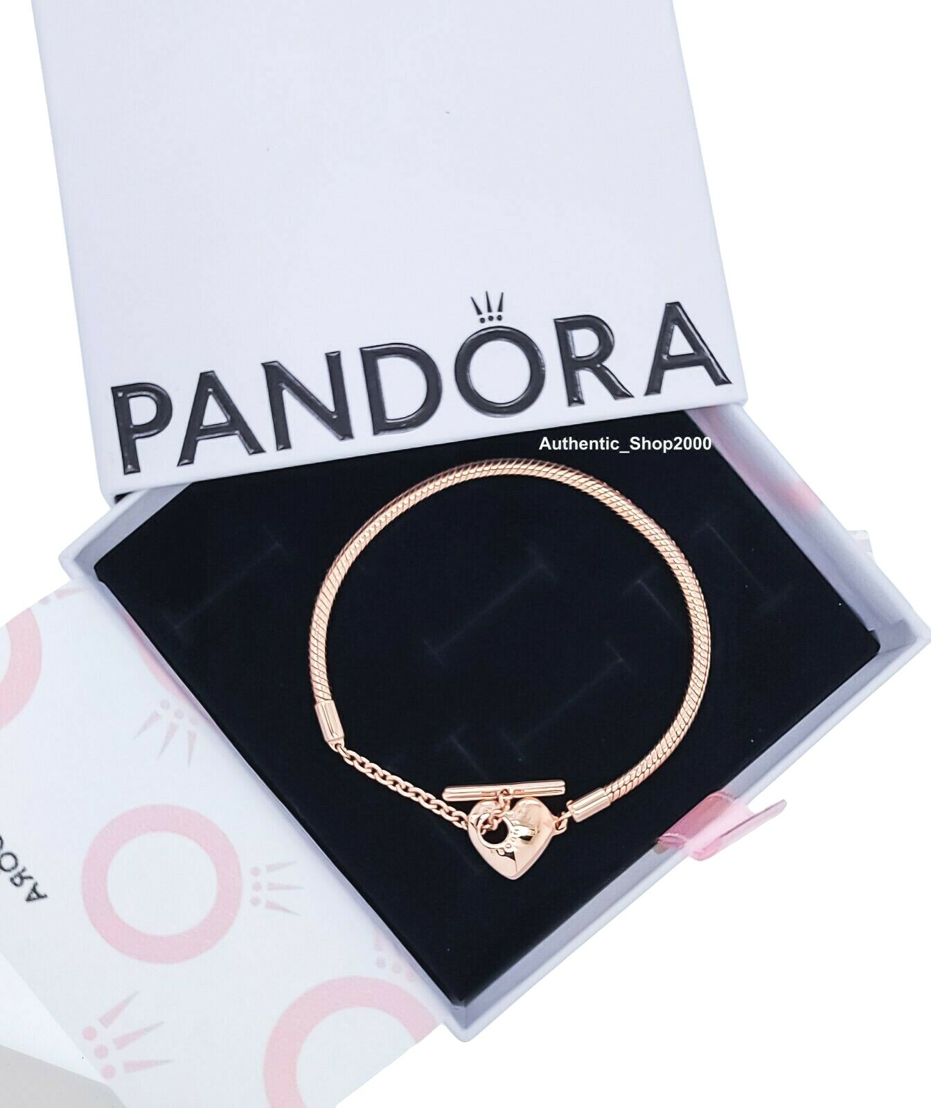 NEW 100% Authentic PANDORA 14k gold Heart T-Bar Snake Chain Bracelet 589285C00