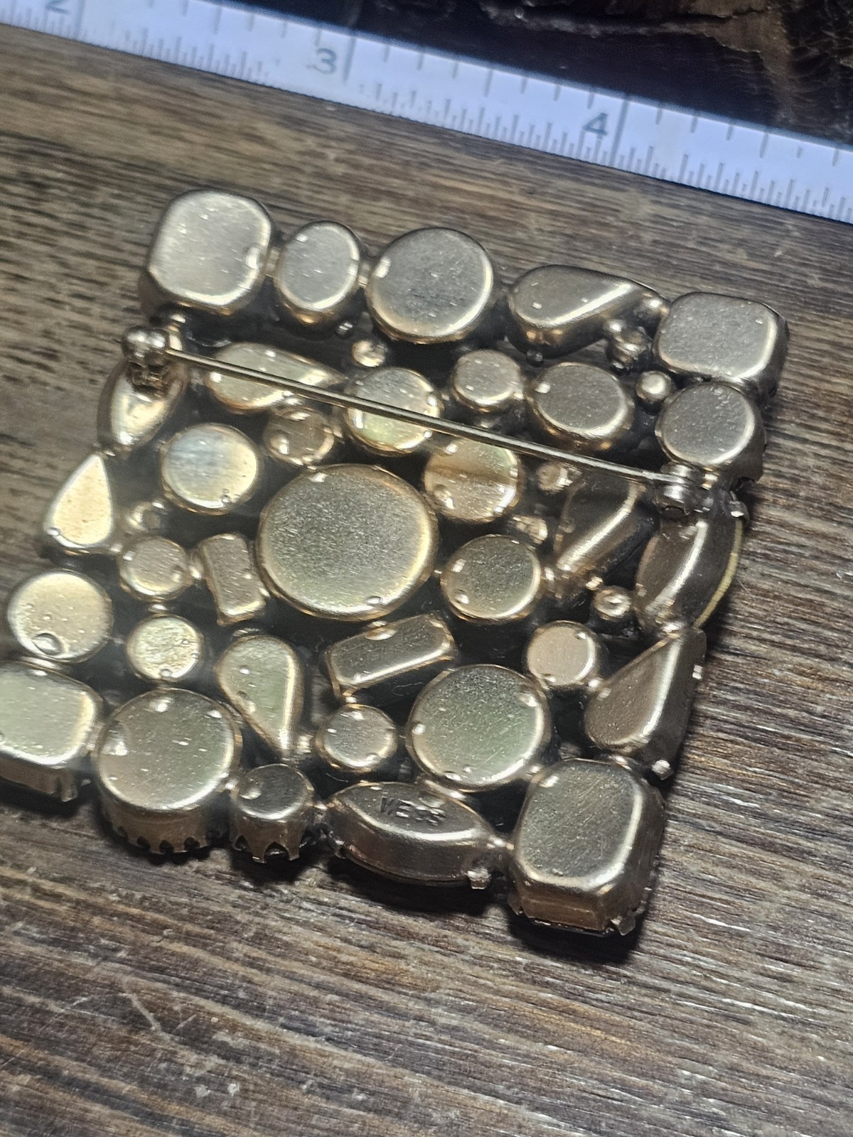 WEISS Signed Multicolor Rhinestone Rectangle Cluster Brooch Pin 2in