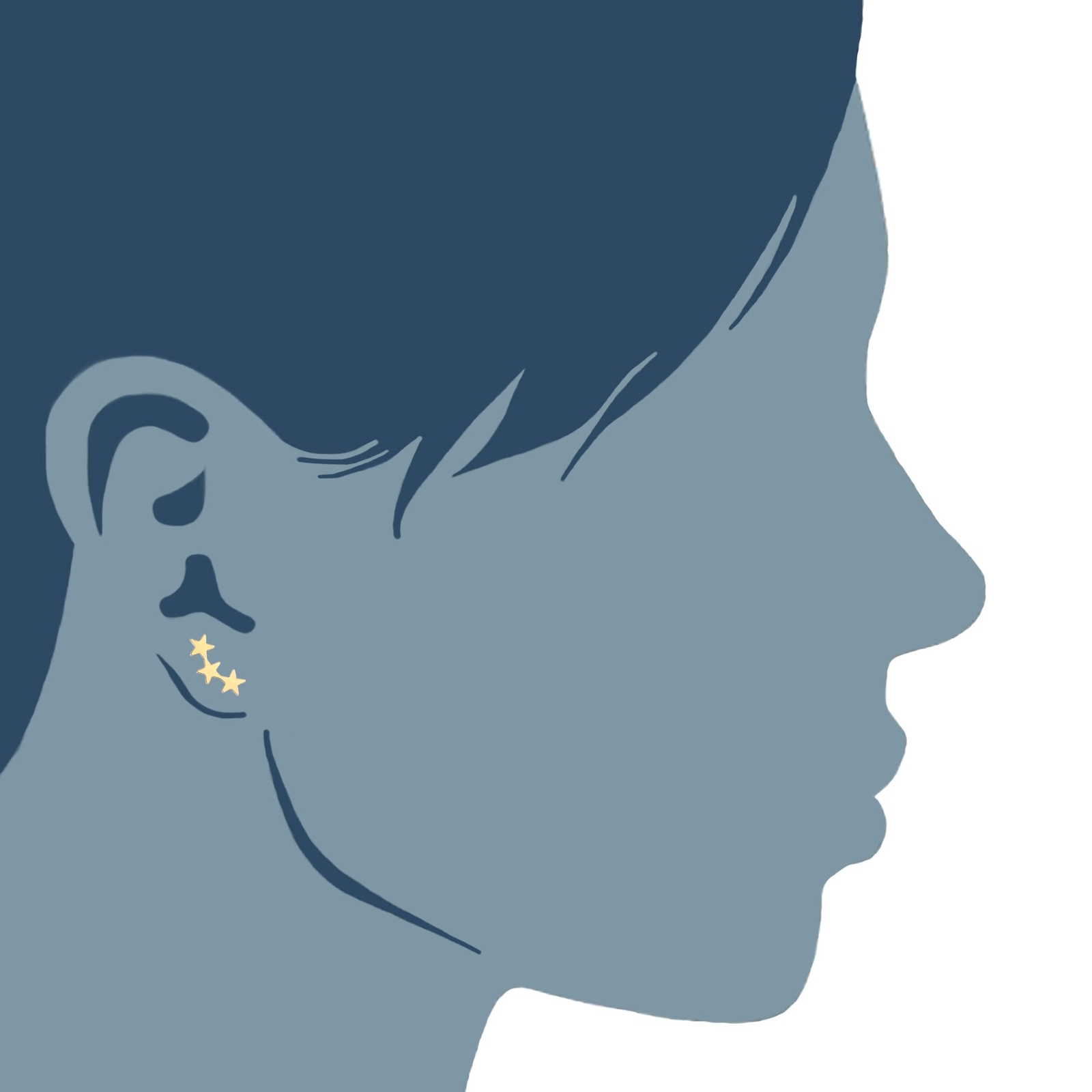 14K Yellow Gold 3 Star Climber Stud Earrings