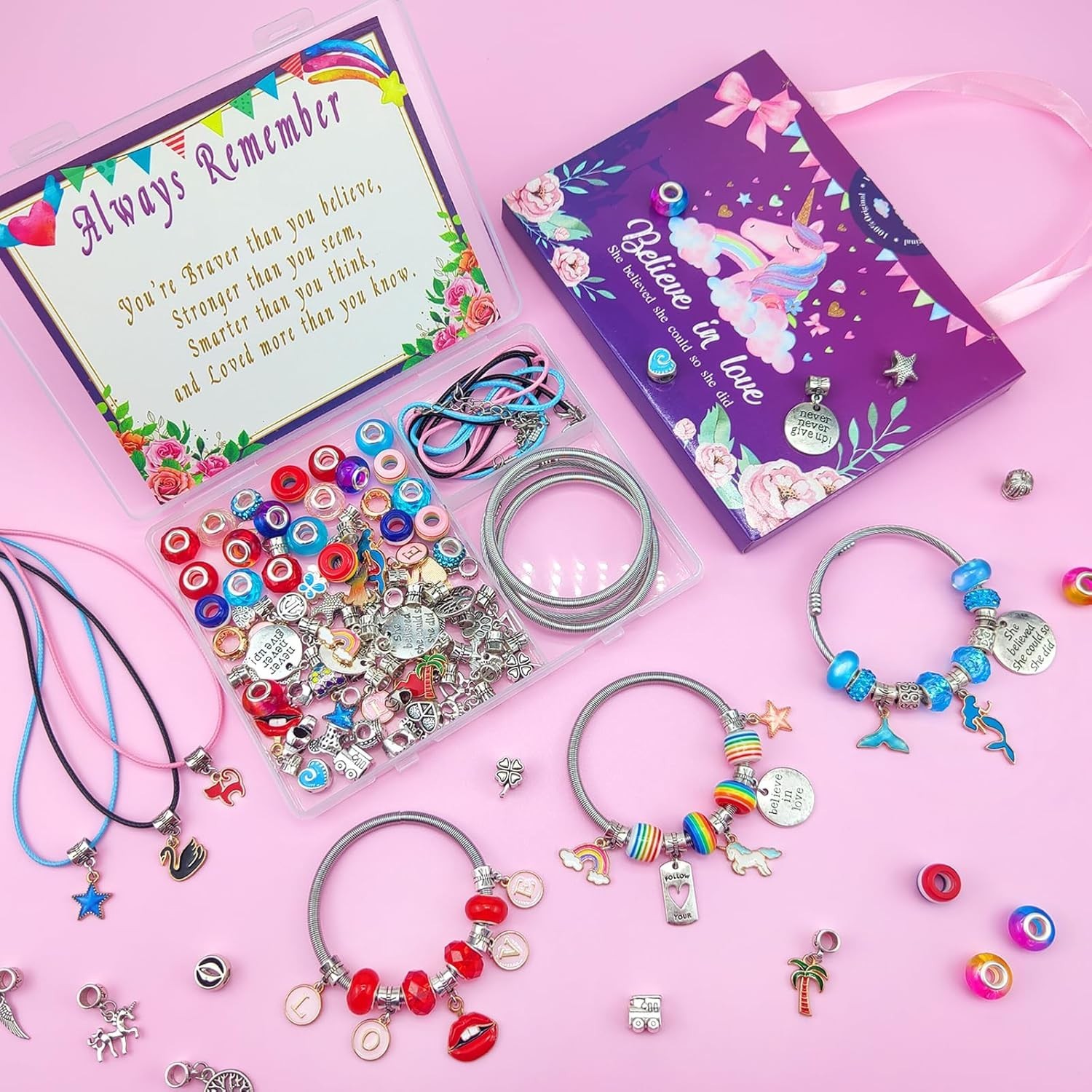 Kit de pulseras con dijes para hacer pulseras cuentas para niñas,adultos US