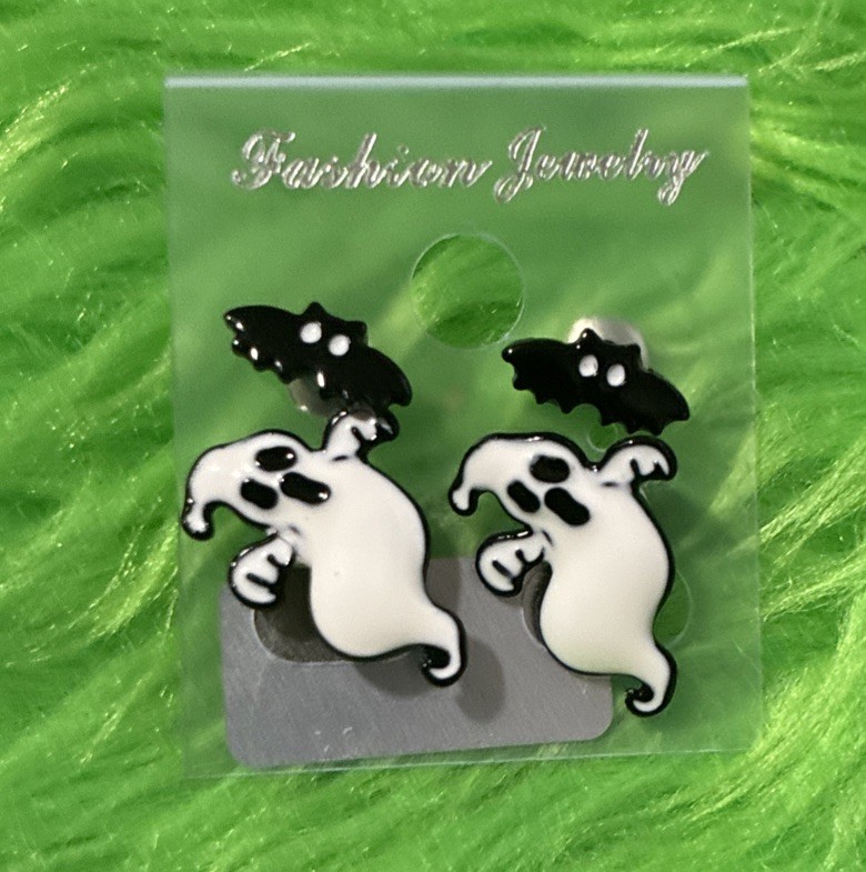 Set Of Bat & Ghost Halloween Earrings, Party, Cute, Festive.