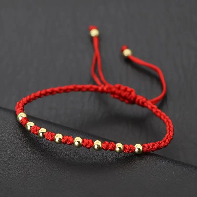Lucky Red Braided Hand Rope Couple Bracelet with 8 Golden Beads Exquisite Gift