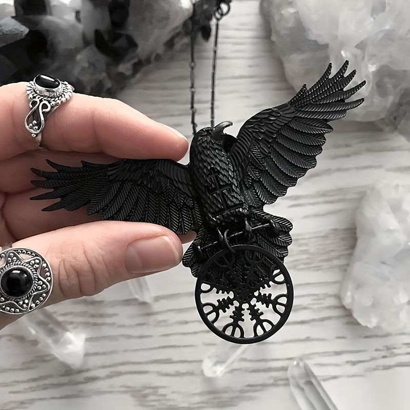 Viking Style Crow Pendant Necklace Men’s Norse Punk Gothic Zinc Alloy Chain