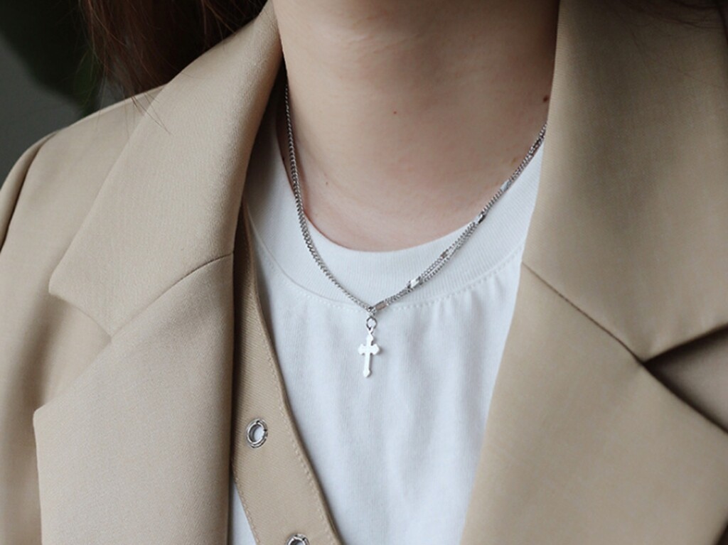 Chic Fashion Women Titanium Stainless Steel Cross Mixed Chain Necklace 16-18″