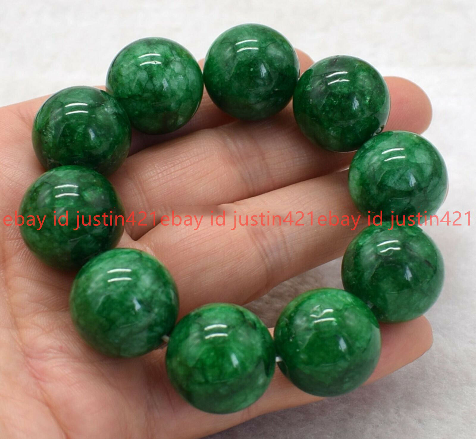 Huge 20mm Natural Green Jadeite Jade Gemstone Round Beads Elastic Bracelet 7.5”