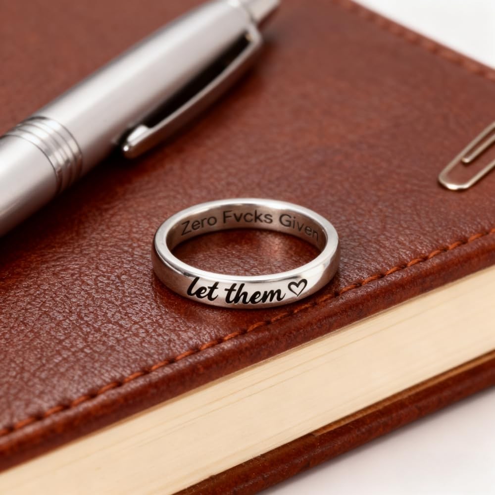sunglnl Let Them Zero Fcks Given Mantra Ring for Women, Stainless Steel Band …