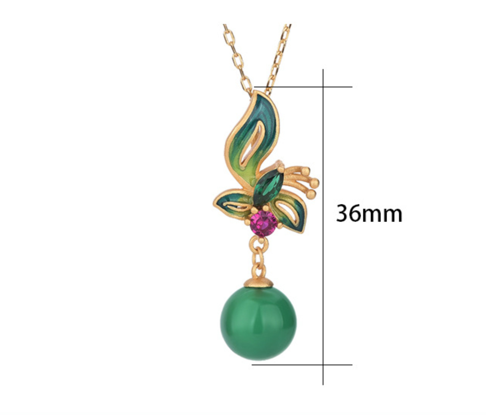 Jade Crystal Pendant Necklace Charm 18K Gold Plated Chain Flower Dainty Gemstone