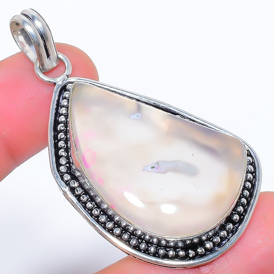 Pink Lace Agate Gemstone 925 Silver Plated Jewelry Pendant 2.2″ F2511