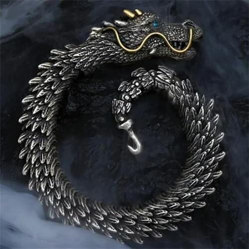Men Vintage Dragon Viking Stainless Steel Scale Chain Wrist Cuff Bangle Bracelet