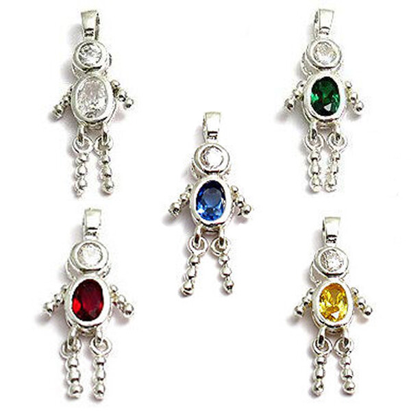 925 Sterling Silver Boy Oval Birthstone CZ Pendant Charm (Choose Any Month)