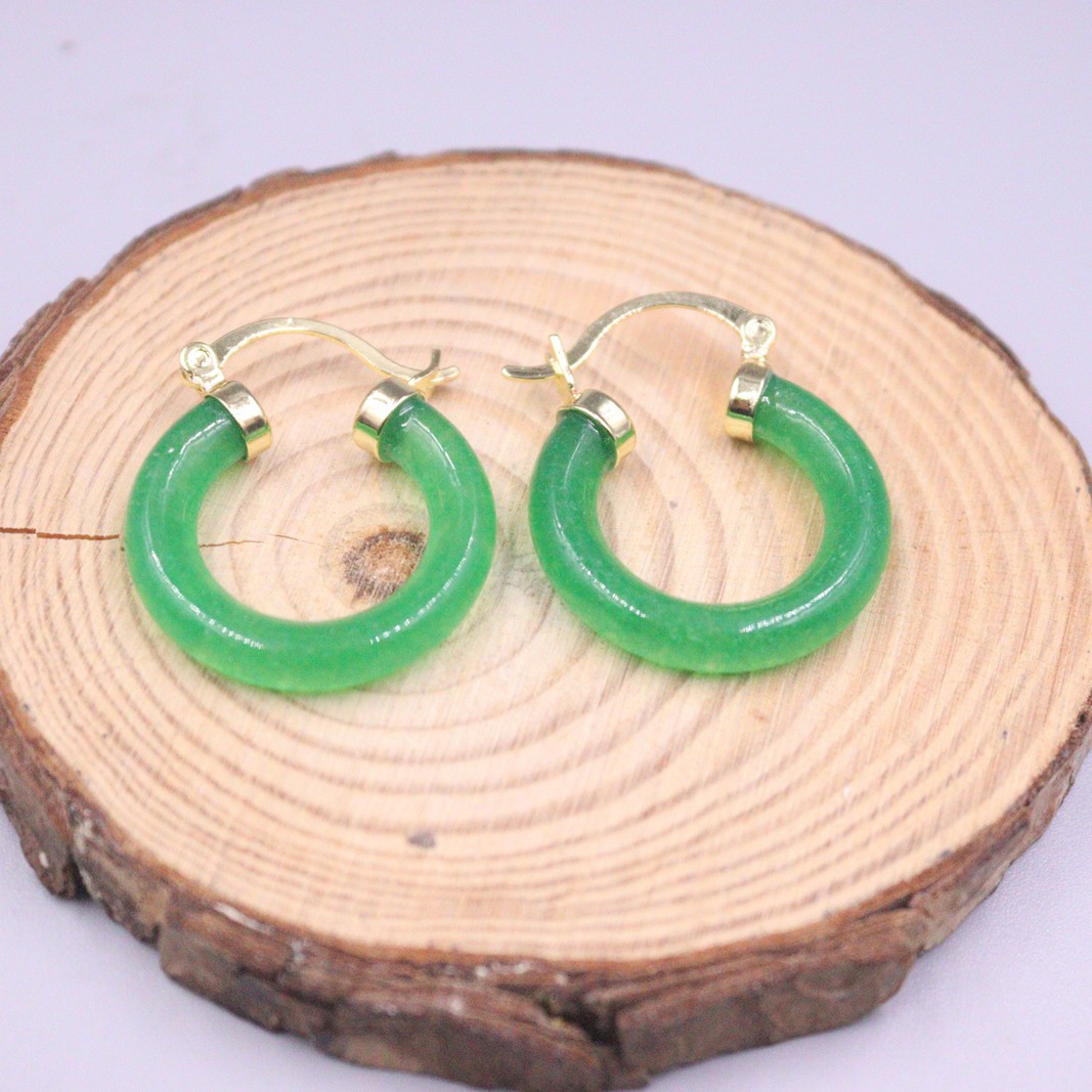18K GP Alloy Heating Jade Earrings Hook For Women Green Earrings Hoop Circle