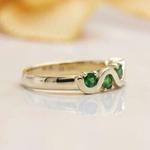 1.45Ct Round Cut Simulated Emerald Unique Engagement Ring 14k Yellow Gold Plated