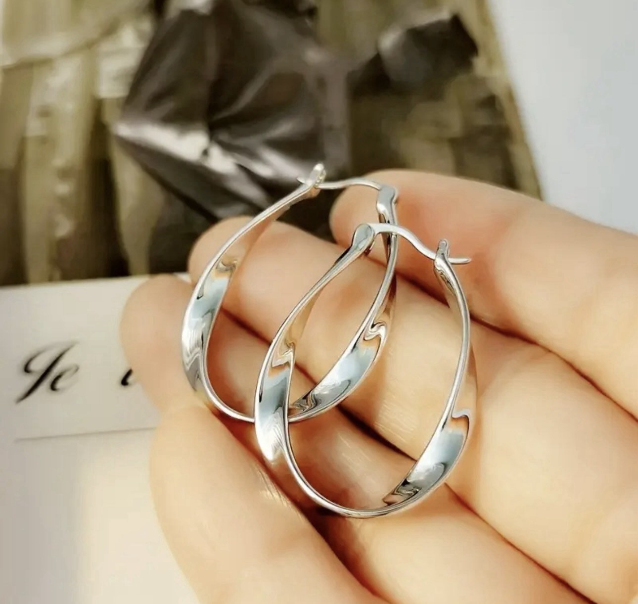 Silver Teardrop Hoop Earrings 3.5cm Elegant Lightweight Classic Jewelry