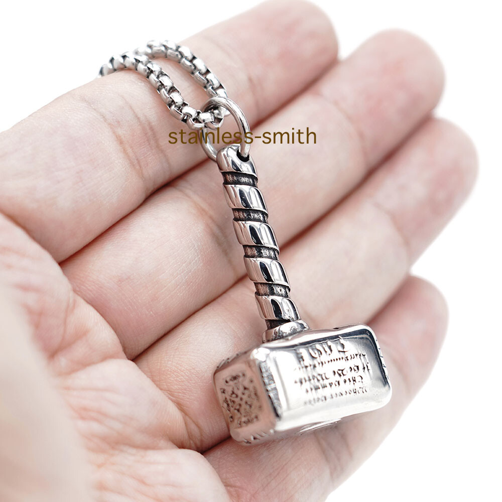 Stainless Steel Nordic Viking Men’s Thors Hammer Mjolnir Pendant Necklace Chain