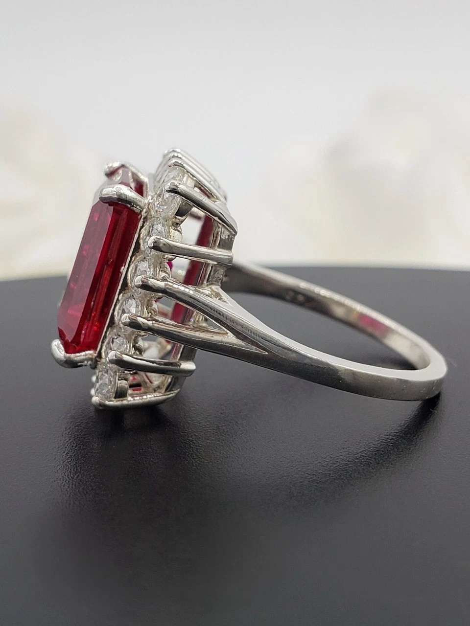 6.80 Ct Emerald Cut Natural Ruby Diamond Engagement Ring 14K White Gold Size 7