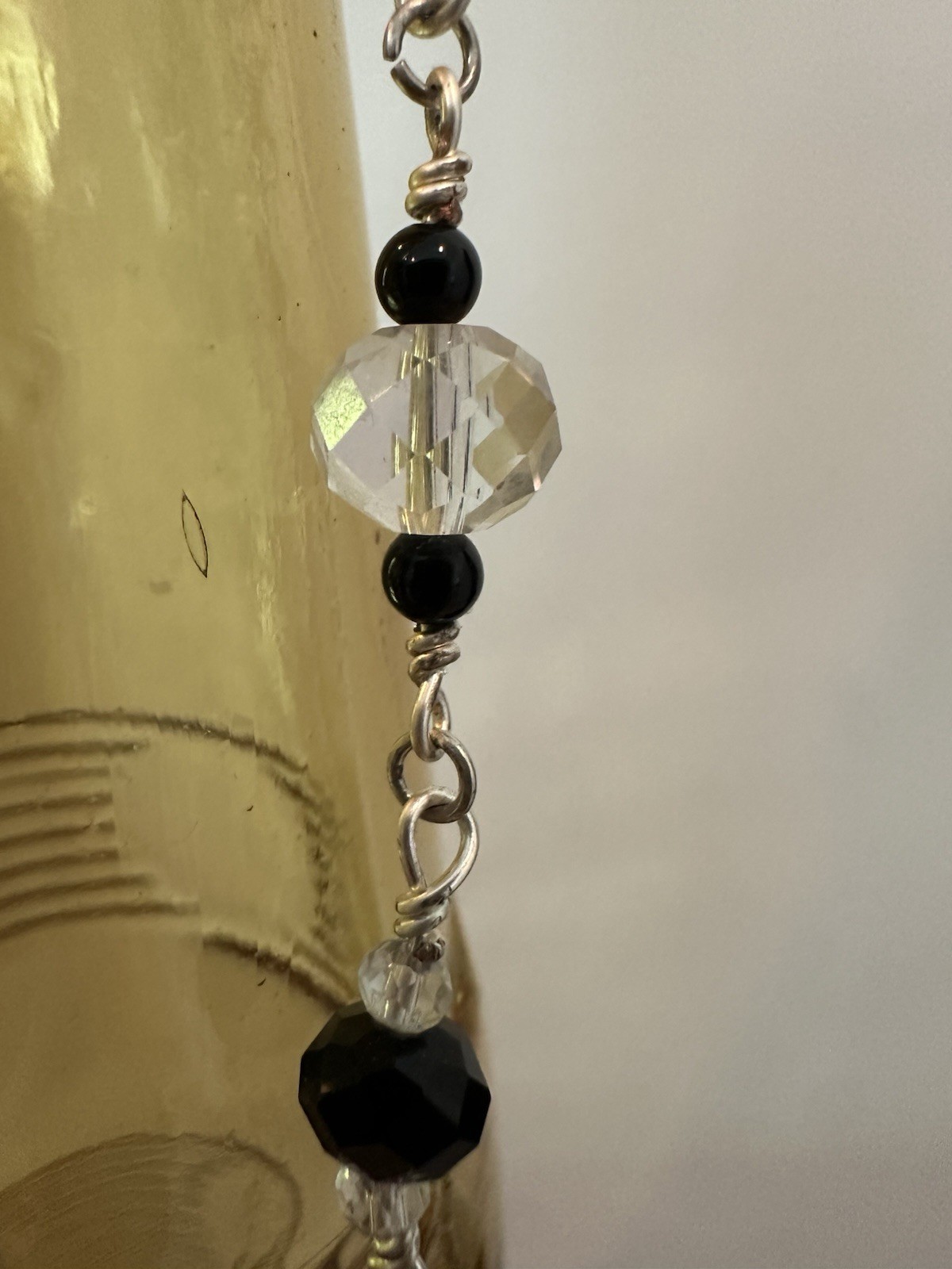 AB Crystal Necklace Pendant Clear & Black Faceted Glass Beads Silver Tone