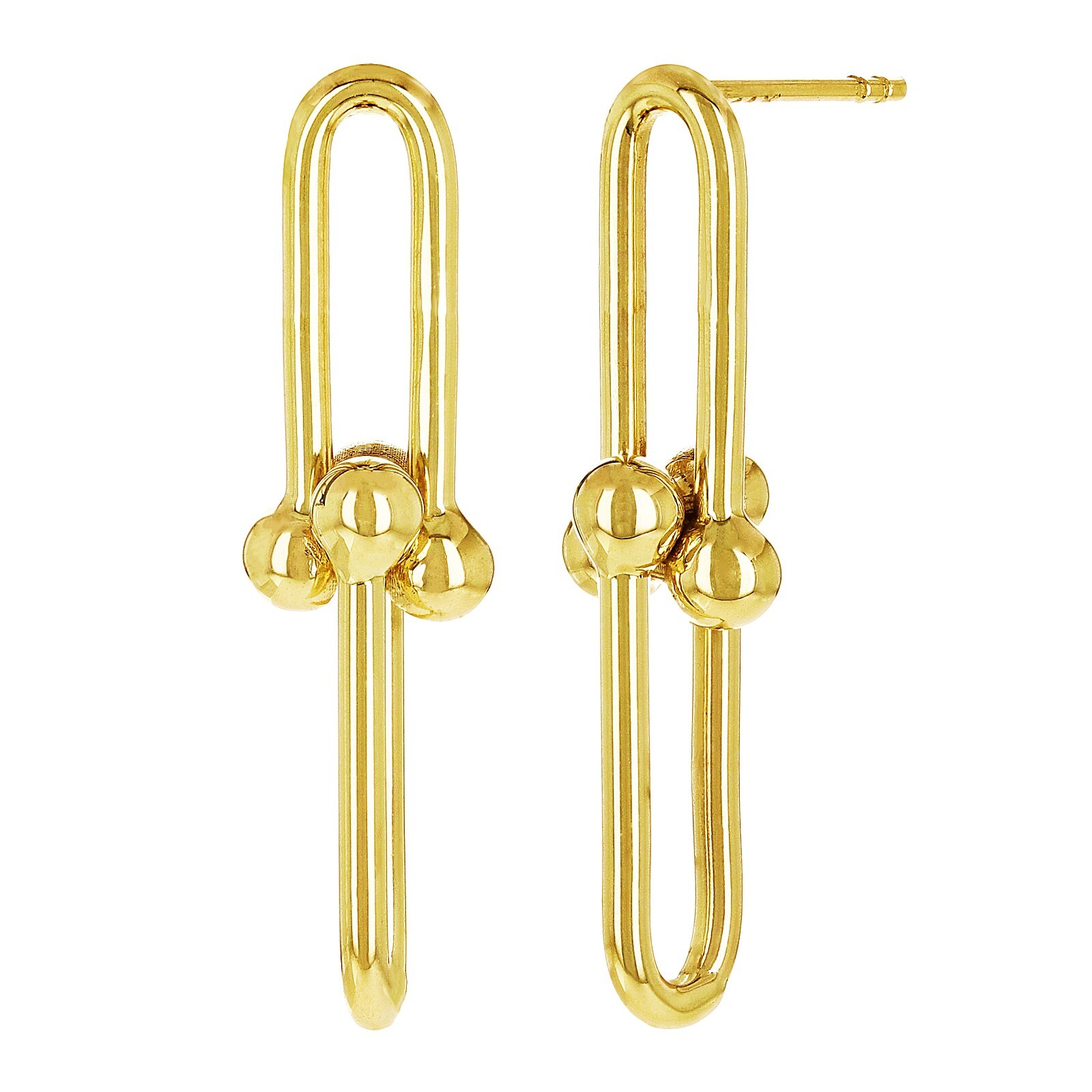 Italian 14k Yellow Gold Semi Solid U Link Dangle Earrings 1.3″ 8mm 3.2 grams