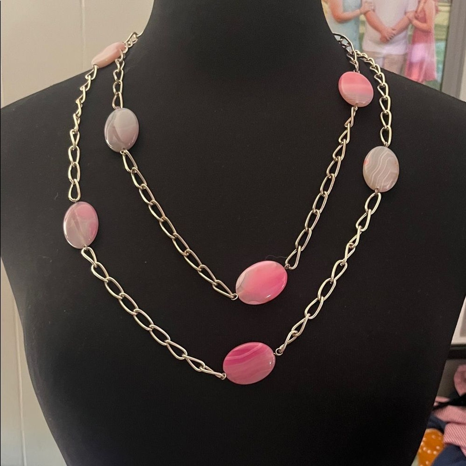 Source Unknown Pink and Gold Double-Strand Necklace